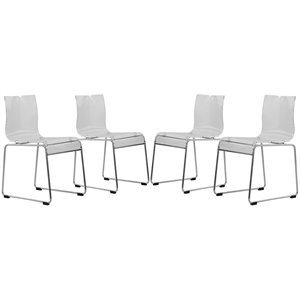 LeisureMod Lima Modern Acrylic Chrome Base Clear Dining Side Chair Set of 4 | Cymax