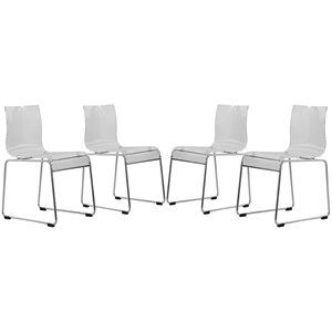 LeisureMod Lima Modern Acrylic Chrome Base Clear Dining Side Chair Set of 4 | Cymax