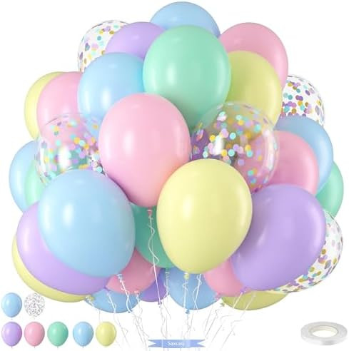 Pastel Balloons,12 Inch Macaron Pink Purple Blue Yellow Green Colorful Confetti Balloons Assorted... | Amazon (US)