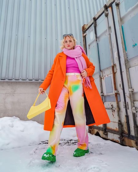 Pastel style streetwear look! Orange long coat with pastel style pants and green boots. 

#LTKstyletip #LTKeurope #LTKSeasonal