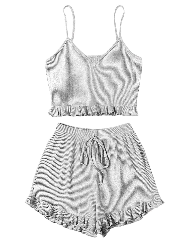 Avanova Women Sexy 2 Piece Pajama Set Ruffle Trim Cami Top and Shorts Sleepwear Set | Amazon (US)