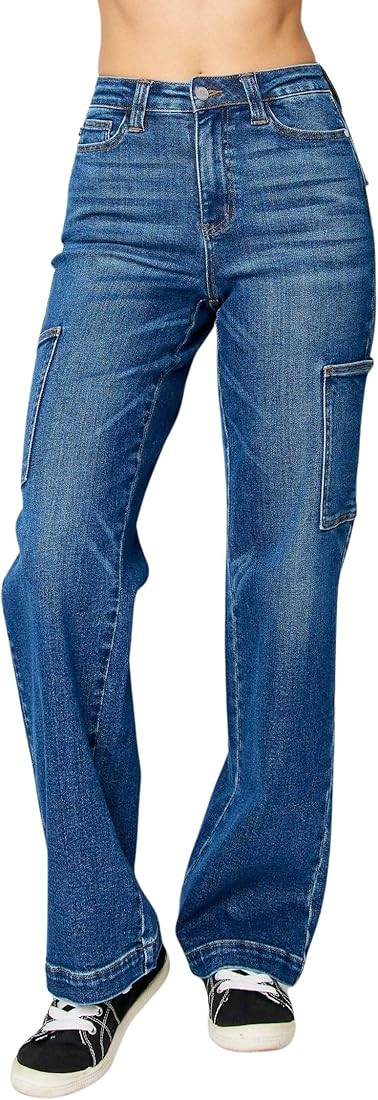 Judy Blue Women's High Waisted Wide Leg Cargo Pocket Jeans | Amazon (US)
