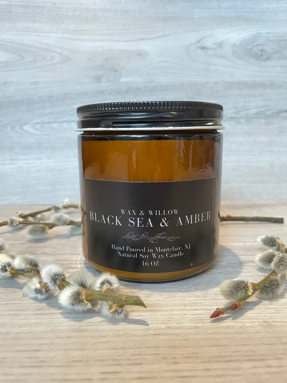 16oz Black Sea & Amber Hand Poured Natural Soy Wax Candle | Etsy (US)