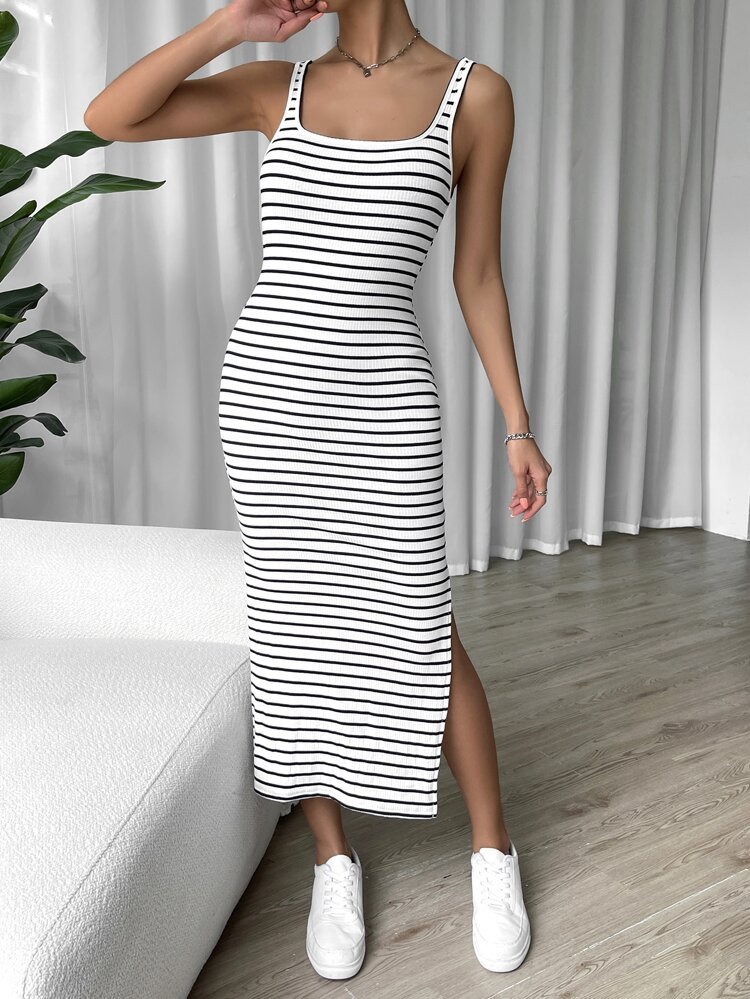 SHEIN EZwear Striped Split Thigh Cami Dress | SHEIN