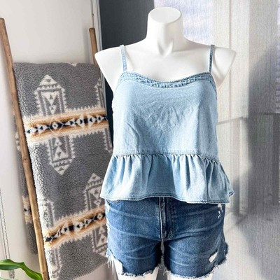 Madewell Blue Denim Peplum Sleeveless Pullover Cami Top Women’s Size 10 NWT | eBay US