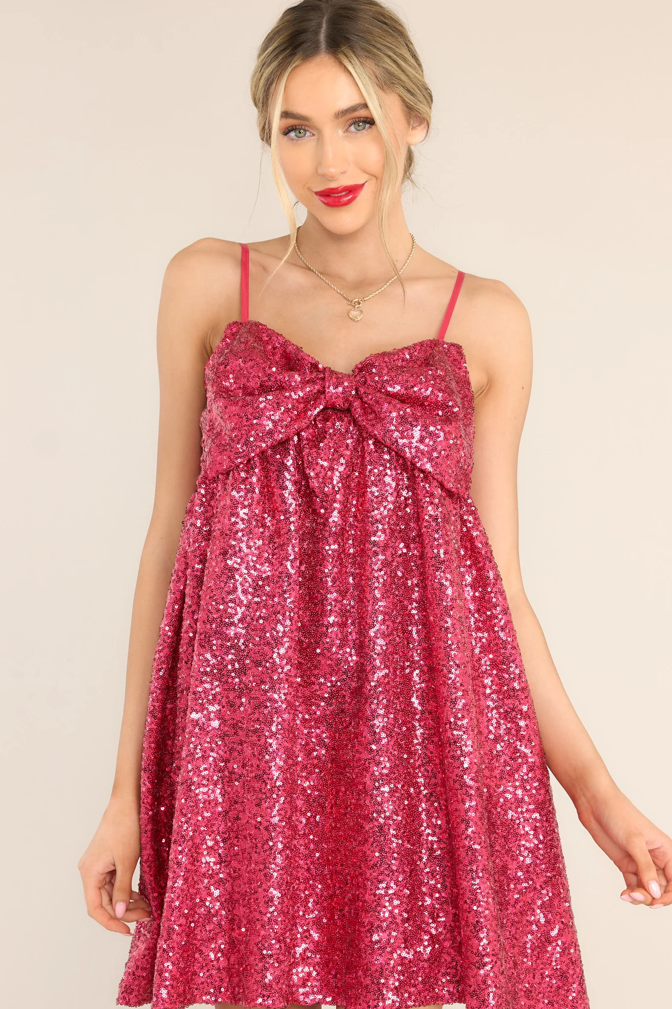 Let Her Shine Hot Pink Sequin Mini Dress | Red Dress 