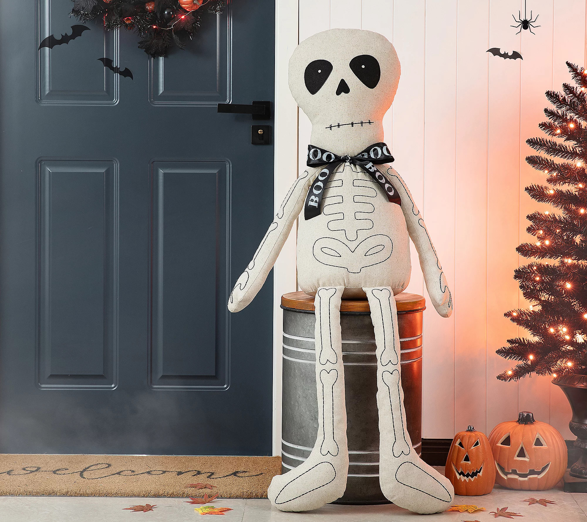Glitzhome 47''H Fabric Halloween Skeleton Sitt er Porch Decor | QVC