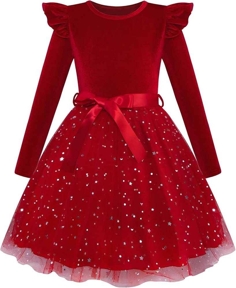 Toddler Girls Christmas Dress Long Sleeve Ruffle Velvet Tutu Fall Winter Holiday Party Princess D... | Amazon (US)
