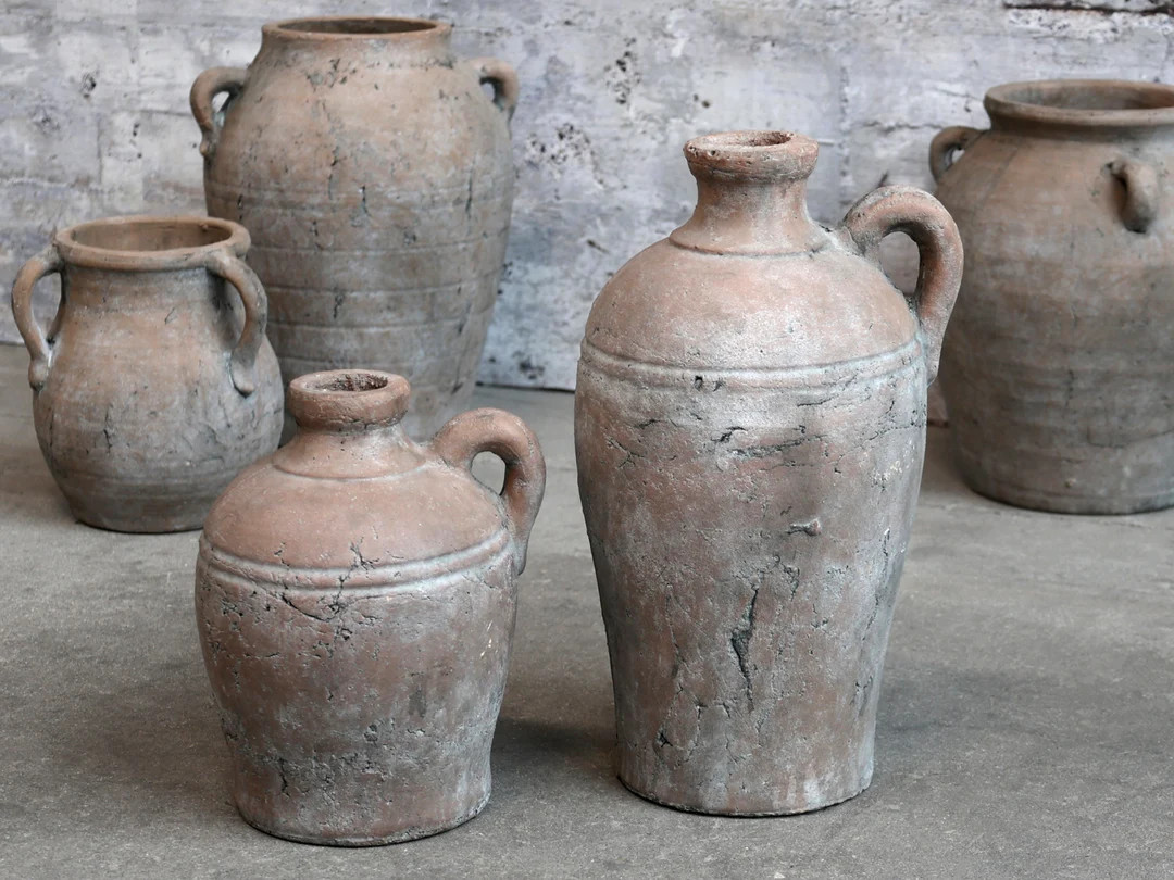 Large Terracotta Bottle with Handle - 2 Sizes - Rustic Natural Ceramic Bottle - Unique Modern Boh... | Etsy (US)