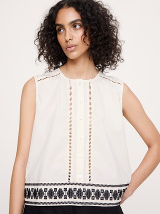 Embroidered Stretch-Cotton Tank | Banana Republic (US)