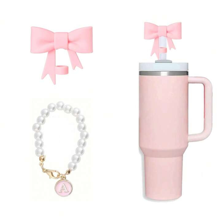 2pcs/Set 10mm Elegant Bowknot Silicone Straw Toppers, Faux Pearl Letter Cup/Tumbler Charms, Fit F... | SHEIN