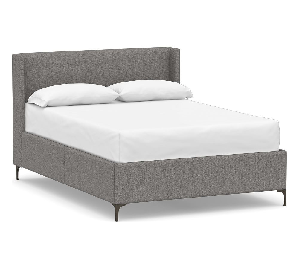 Jake Upholstered Storage Platform Bed with Metal Legs, Full, Performance Chateau Basketweave Blue | Pottery Barn (US)