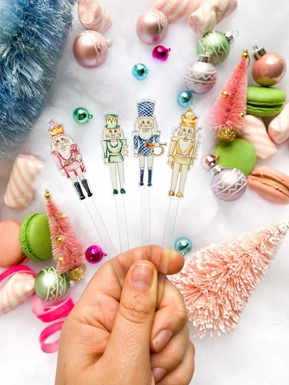 Nutcracker Stir Sticks  Preppy Pink and Green Swizzle Sticks | Etsy | Etsy (US)