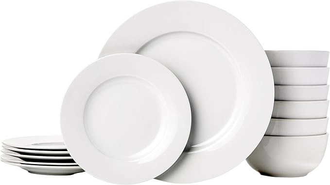 Amazon Basics Kitchen Dinnerware Set, Microwave and Dishwasher Safe, Plates, Bowls, Service for 6... | Amazon (US)