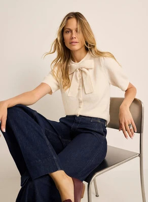 Cream Bow Detail Knit Top | Mint Velvet