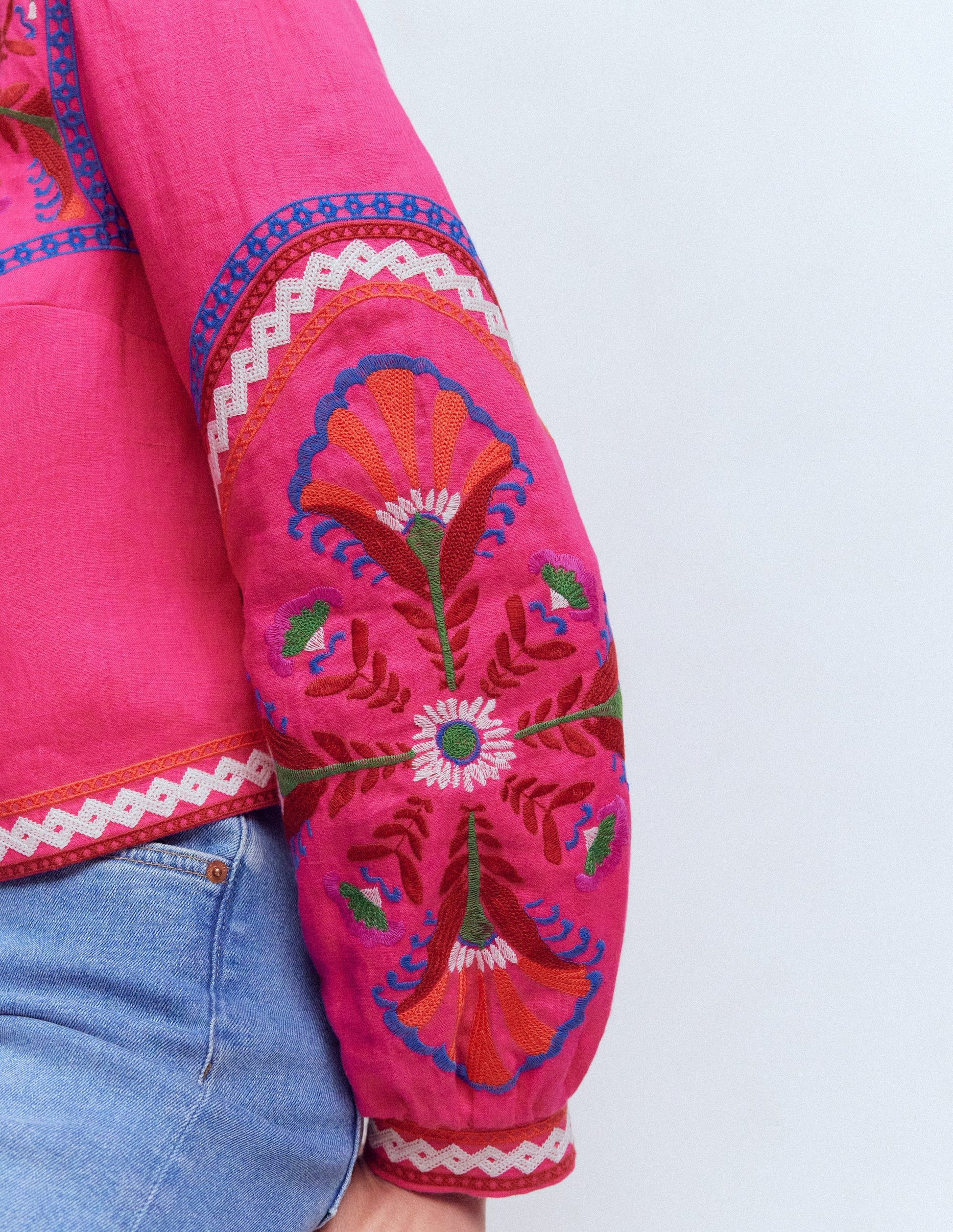 Embroidered Linen Jacket-Pink Peony, Embroidered | Boden (US)