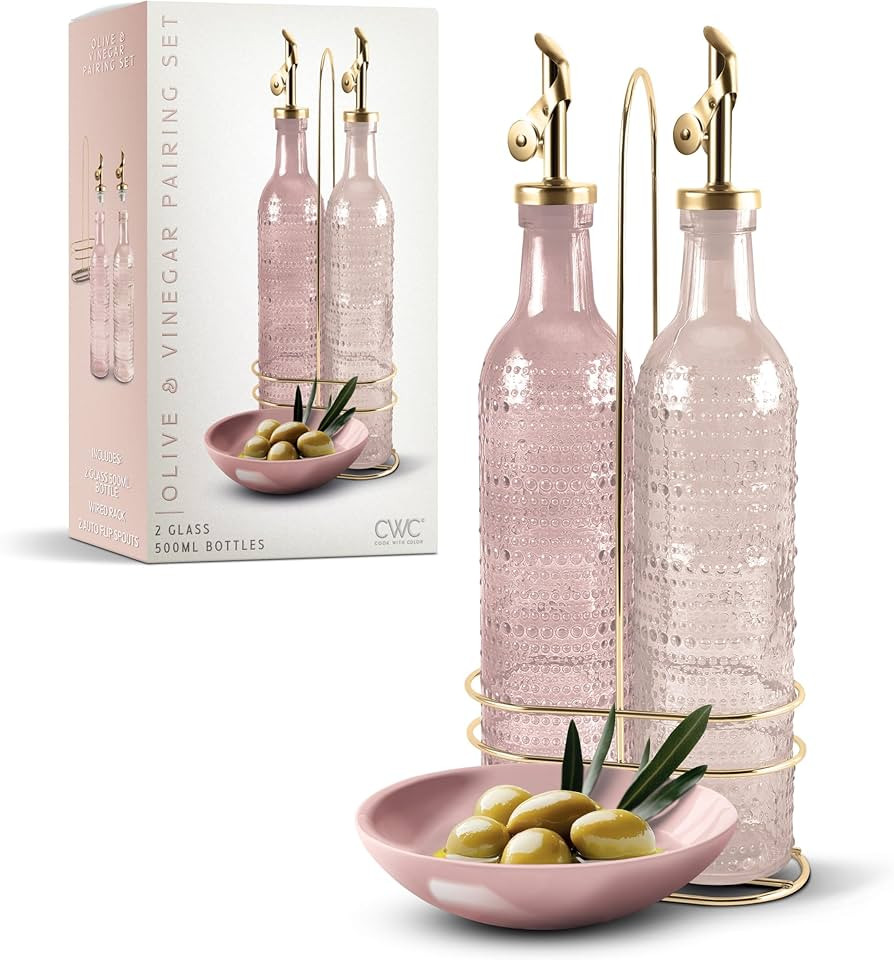 COOK WITH COLOR Glass Olive Oil Bottle Dispenser - 2 Pack- 17oz Oil and Vinegar Cruet - Olive Oil... | Amazon (US)