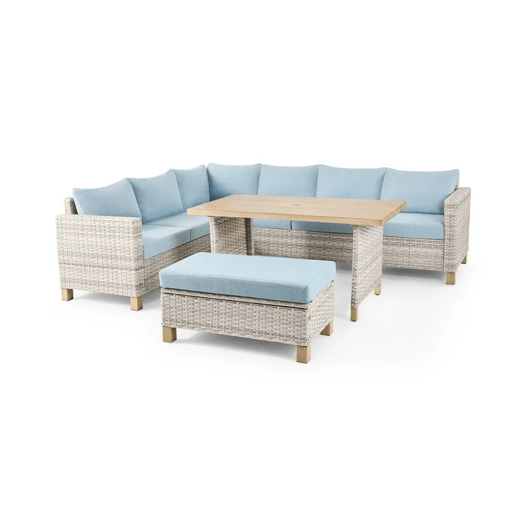 Better Homes & Gardens Brookbury 4-Piece Outdoor Wicker Patio Sectional Dining Set, White Wicker/... | Walmart (US)