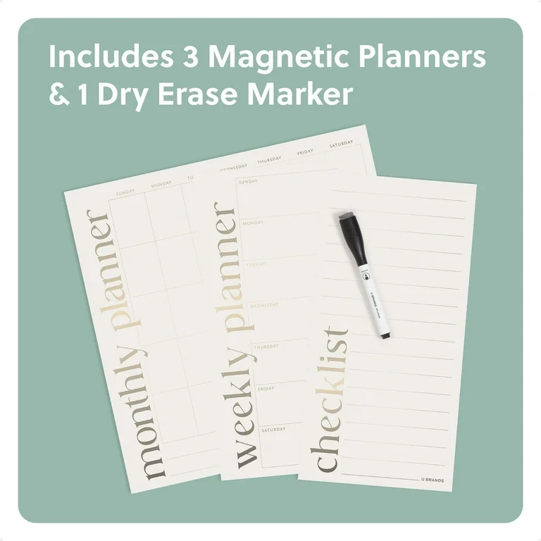 U Brands Vinyl Magnetic Dry Erase Calendar Planner Bundle, Set of 3, Includes Dry Erase Marker | Walmart (US)