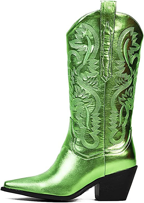 Erocalli Women's Cowgirl Boots Cowboy Boots Vintage Pointed Toe Chunky High Heel Pull On Western ... | Amazon (US)