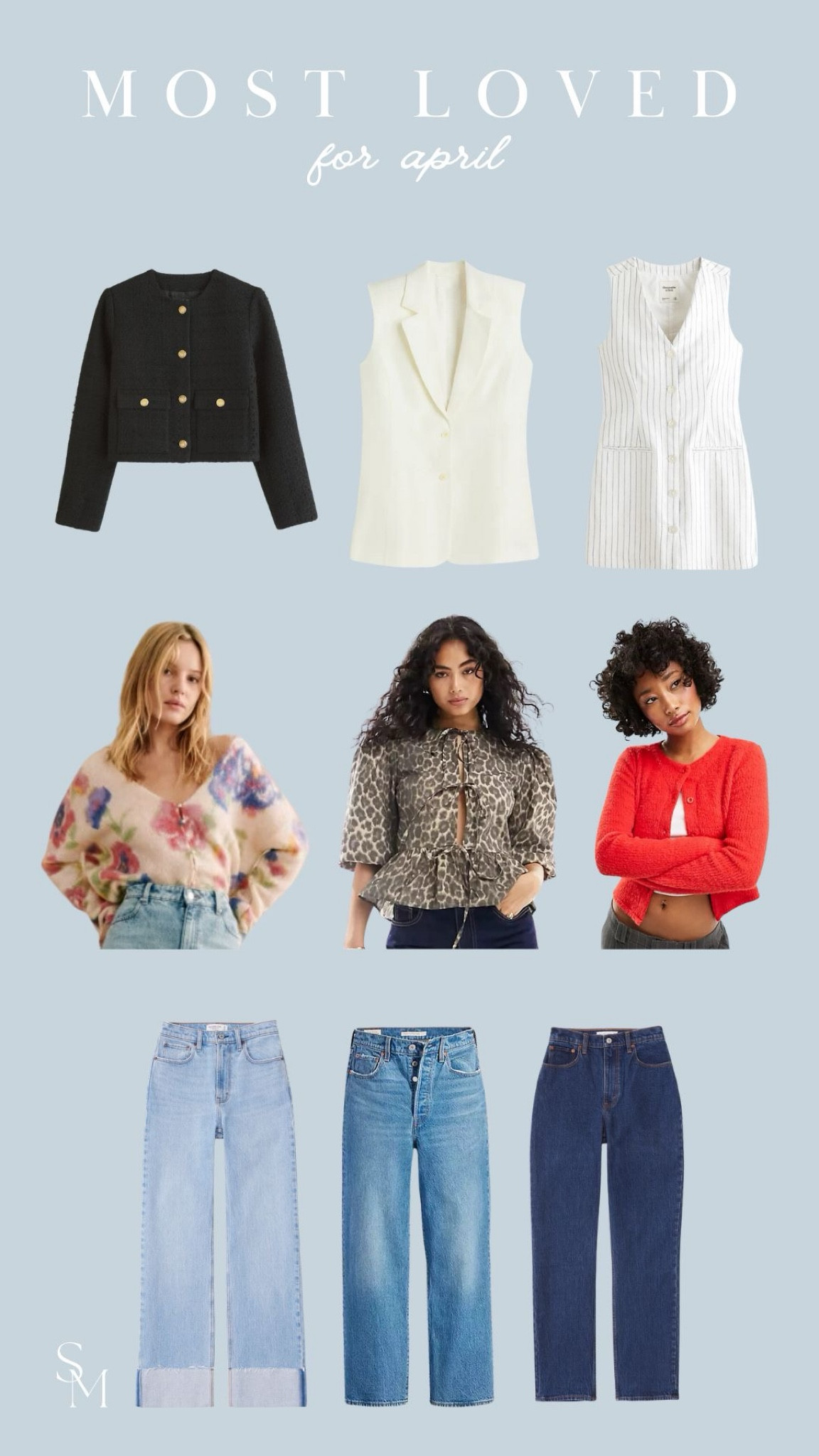 Your most loved for April 🌸🤍

Collarless tweed jacket, waist coat dress, smart casual, workwear, cardigan, floral, leopard, blue jeans

#LTKSeasonal