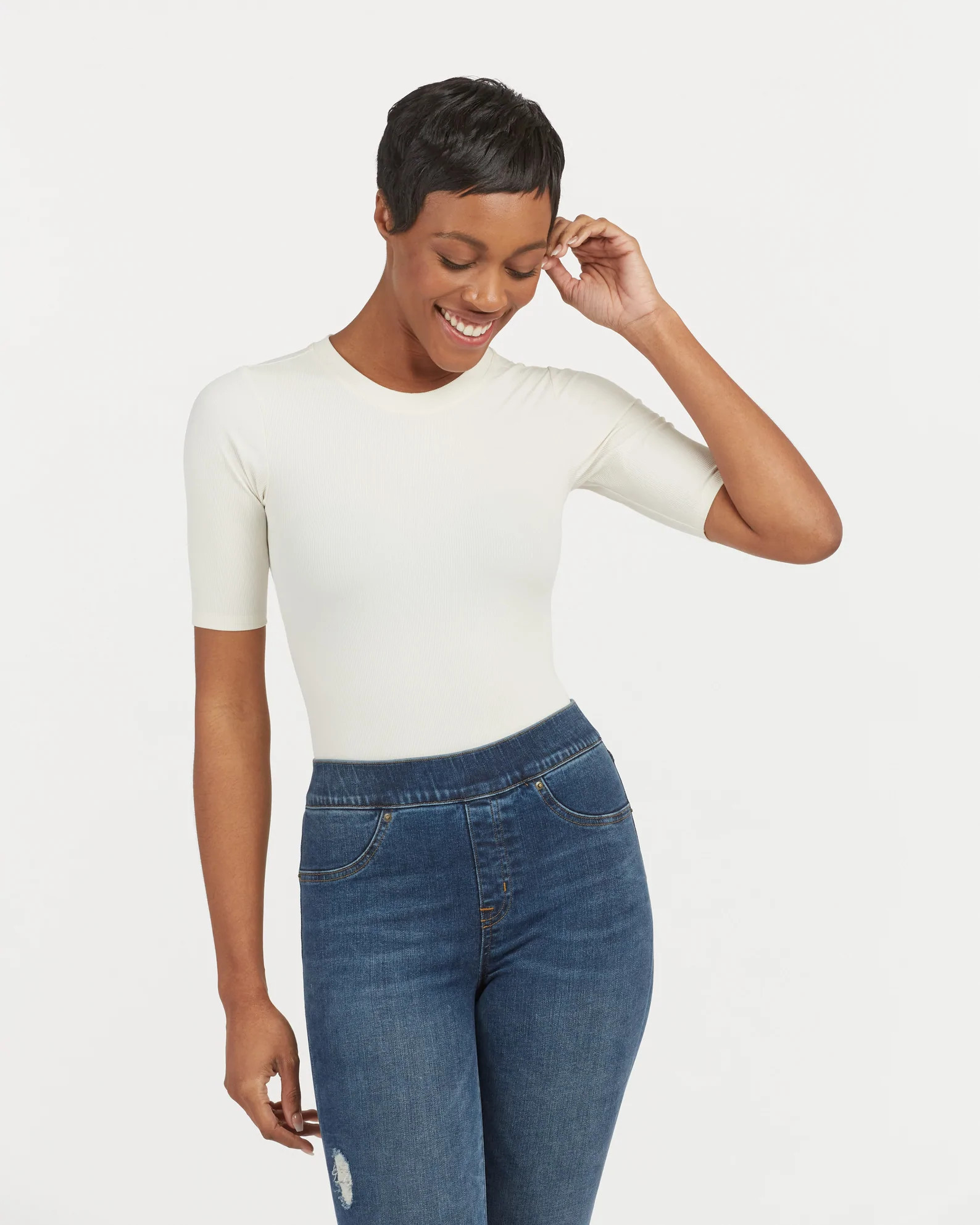 Suit Yourself Ribbed Crew Neck Short Sleeve Bodysuit | Spanx