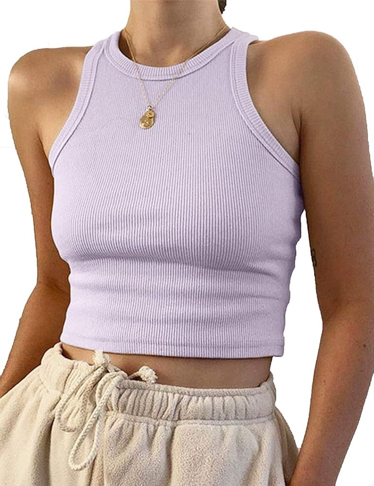 MISSACTIVER Women Basic Sleeveless Vest Crop Tank Top Casual Crew Neck Binding Crop Top | Amazon (US)