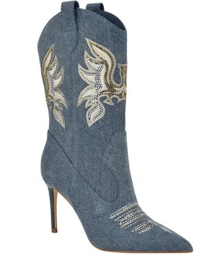 Guess Rasima Denim Rhinestone Western Boots | Dillard's | Dillard's
