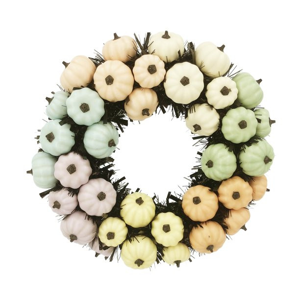 Way To Celebrate Halloween Foam Pastel Rainbow Pumpkin Wreath, 18"dia - Walmart.com | Walmart (US)