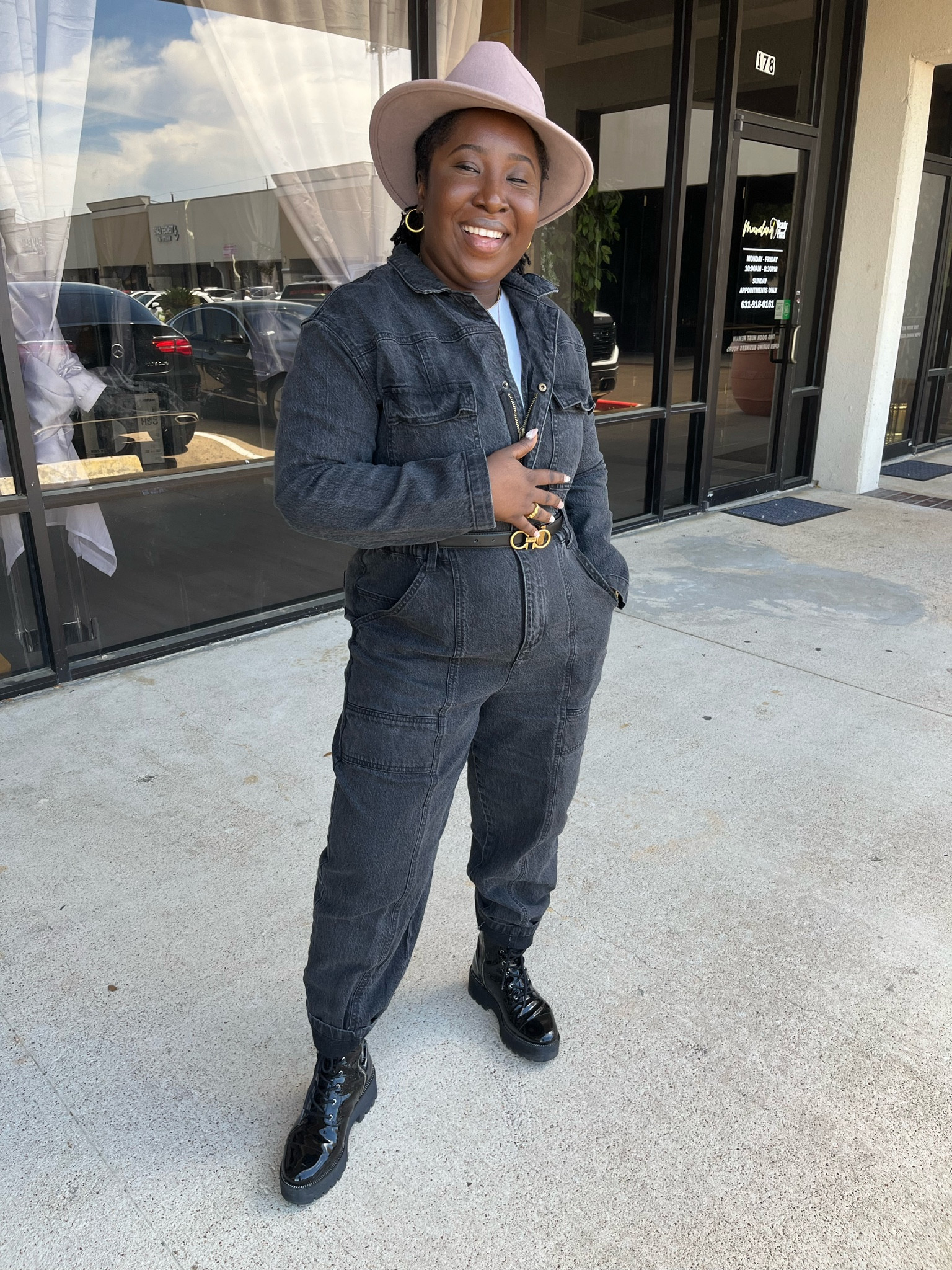 Fall Outfit Inspo Denim Jumpsuit, Combat boots,hat

#LTKSeasonal #LTKMidsize #LTKStyleTip