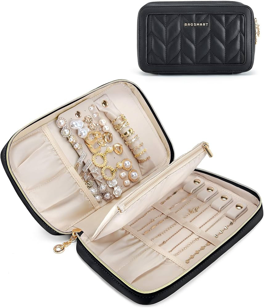 BAGSMART Travel Jewelry Case Jewelry Box Organizers and Storage Earings Holder Organizer for Wome... | Amazon (US)