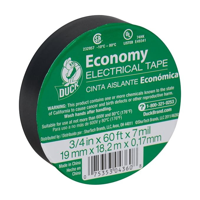 Duck 299006 Utility Vinyl Electrical Tape, 3/4 Inch x 60 Feet (Single Roll), Black | Amazon (US)