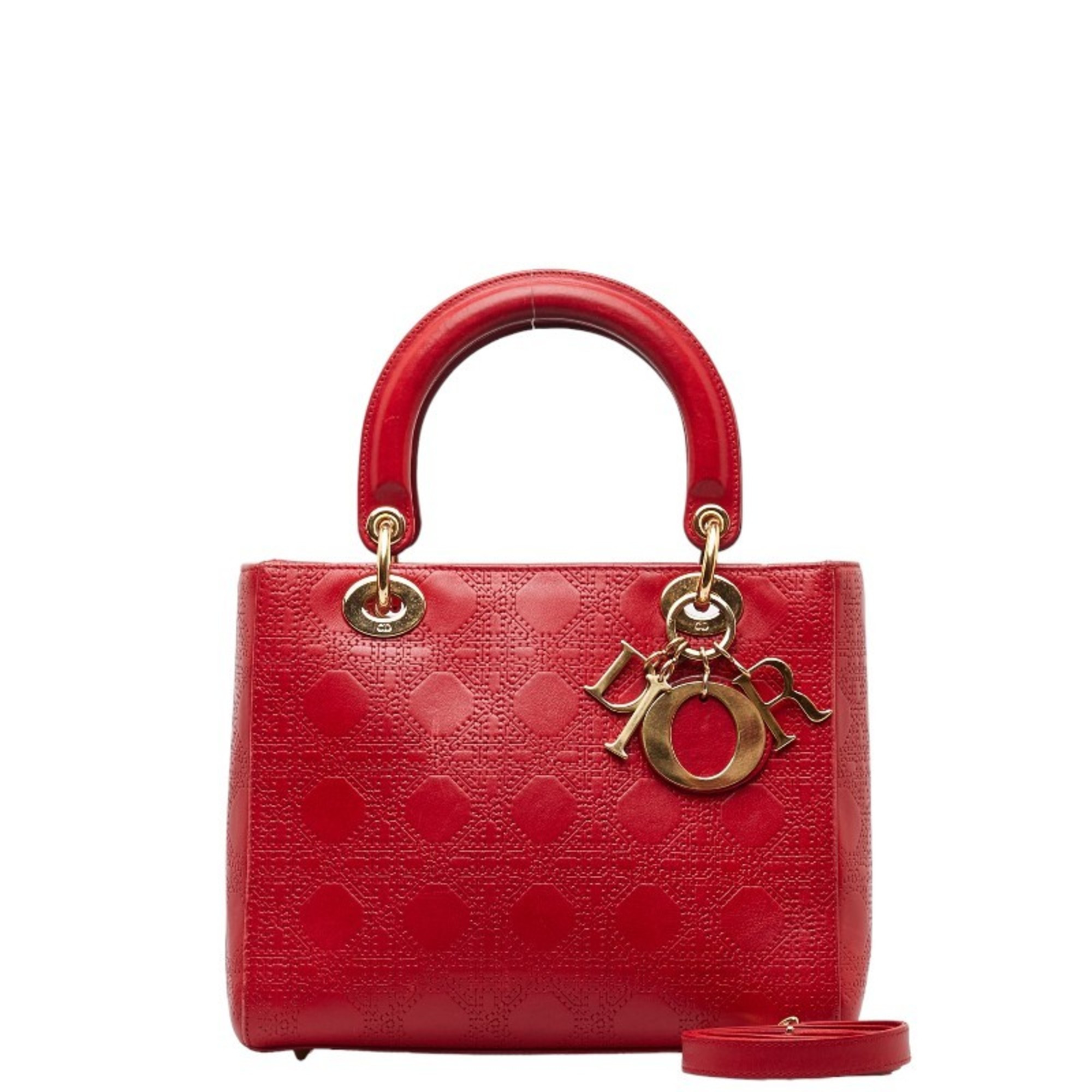 Pre-Owned Christian Dior Dior Cannage Lady Handbag Shoulder Bag Red Gold Leather Women's (Good) | Walmart (US)