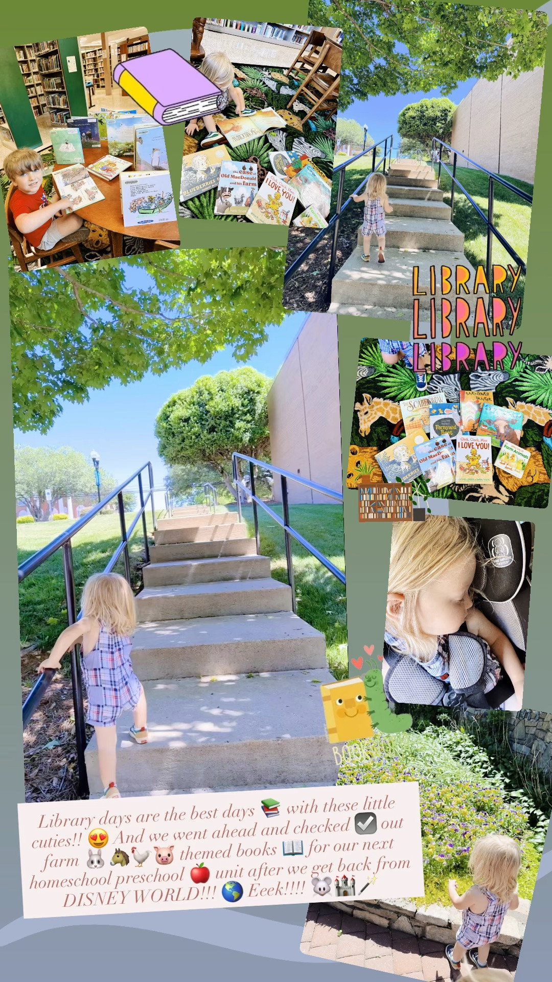 Library days are the best days 📚 with these little cuties!! 😍 And we went ahead and checked ☑️ out farm 🐰🐴🐓🐷 themed books 📖 for our next homeschool preschool 🍎 unit after we get back from DISNEY WORLD!!! 🌎 Eeek!!!! 🐭🏰🪄