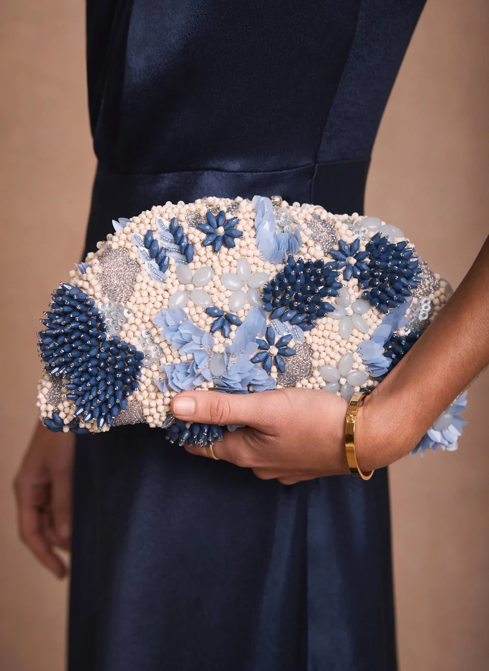 Ari Blue Beaded Clutch Bag | Mint Velvet