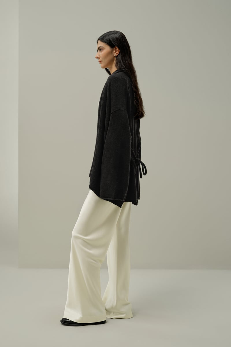 LILYSILK Women's Quiet Luxury Mongolian Cashmere Kimono Wrap Cardigan Black S | LILYSILK