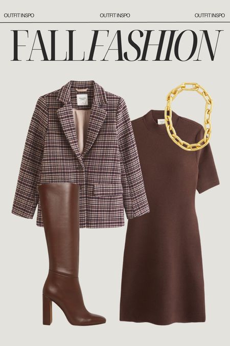 Fall fashion outfit inspo!
Sweater dress, plaid blazer, work wear, office outfit, knee high boots, Abercrombie fashion 

#LTKfindsunder100 #LTKSale #LTKSeasonal
