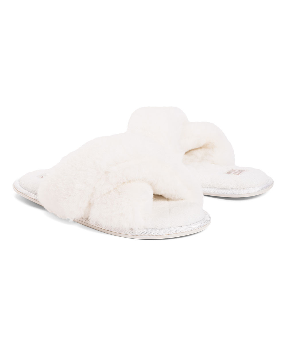 MUK LUKS Women's Slippers Snow - Snow White Faux Fur Perley Crisscross Slipper - Women | Zulily