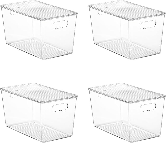 Vtopmart 4 Pack Clear Stackable Storage Bins with Lids,XLarge Plastic Containers with Handle for ... | Amazon (US)