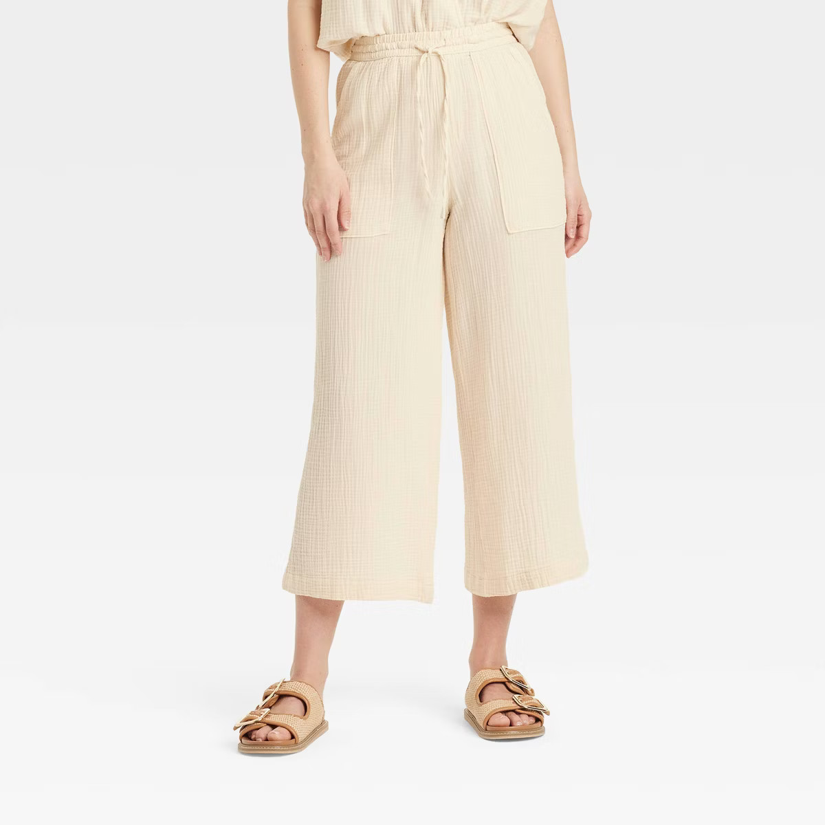 Women's High-Rise Gauze Wide Leg Pull-On Pants - Universal Thread™ Black M: Relaxed Fit, Elasti... | Target