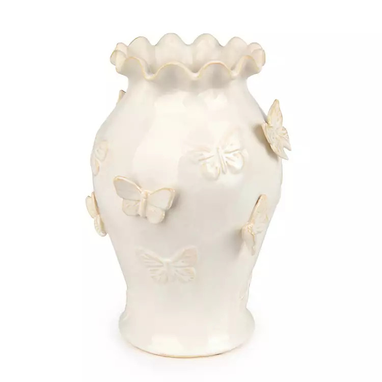 New! White Ceramic 3D Butterflies Vase | Kirklands