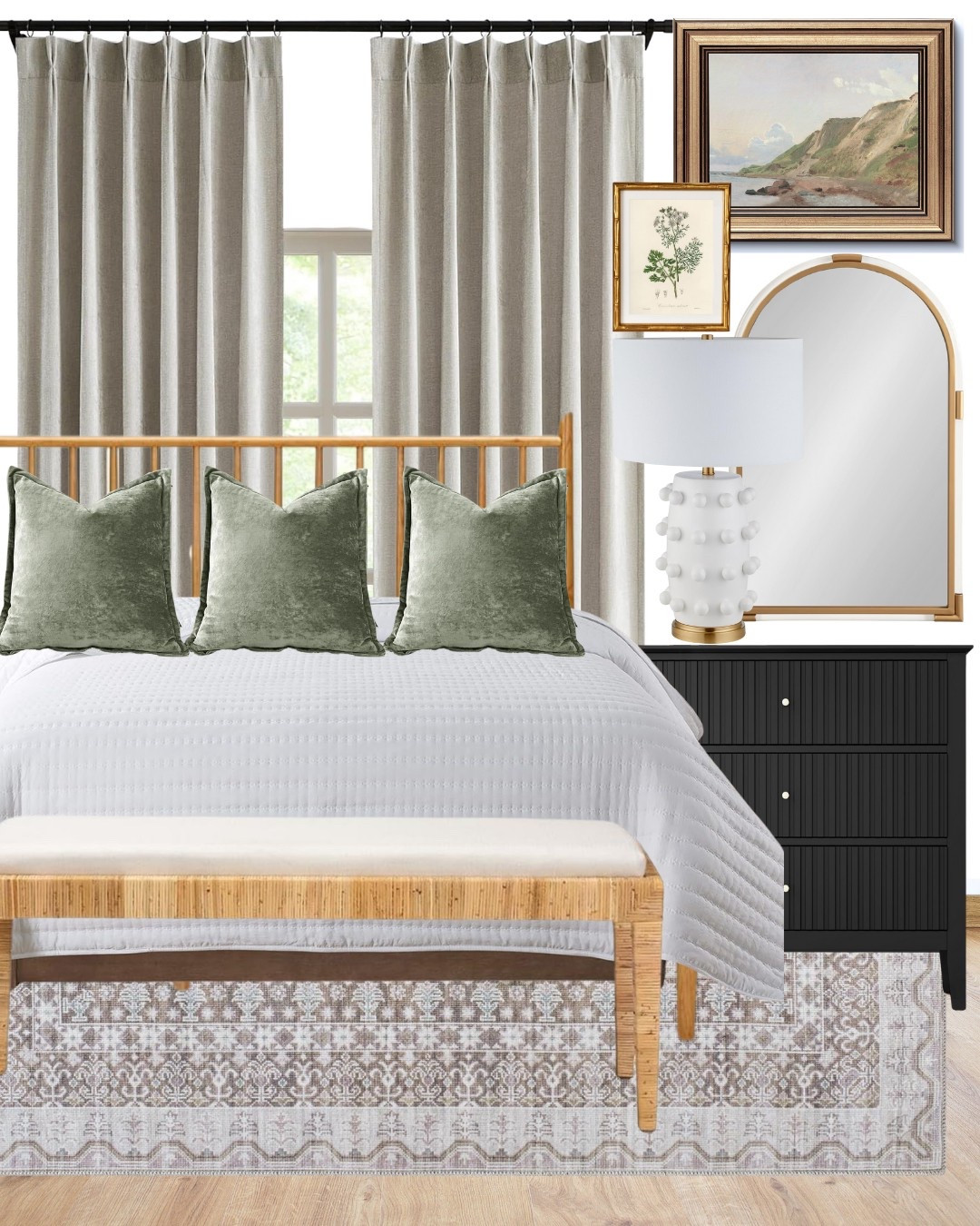 New bedroom design! I love the way these tones all work together for one cohesive look. This artwork is super budget friendly that could work in any space!

Bedroom inspiration, window treatments, pinch pleat curtains, blackout curtains, lighting, throw pillow, velvet pillows, accent pillow, sofa pillow, upholstered bed, bed frame, black dresser, side table, end table, arched mirror, gold mirror, framed art, landscape art, art under $100, Living room, bedroom, guest room, rattan bench, extra seating, dining room, entryway, seating area, family room, affordable home decor, classic home decor, bubble lamp, dot lamp, white lamp, floral artwork, elevate your space, Modern home decor, traditional home decor, budget friendly home decor, Interior design, shoppable inspiration, curated styling, beautiful spaces, classic home decor, bedroom styling, living room styling, style tip, dining room styling, look for less, designer inspired, Amazon, Amazon home, Amazon must haves, Amazon finds, amazon favorites, Amazon home decor #amazon #amazonhome

#LTKFindsUnder100 #LTKStyleTip #LTKHome