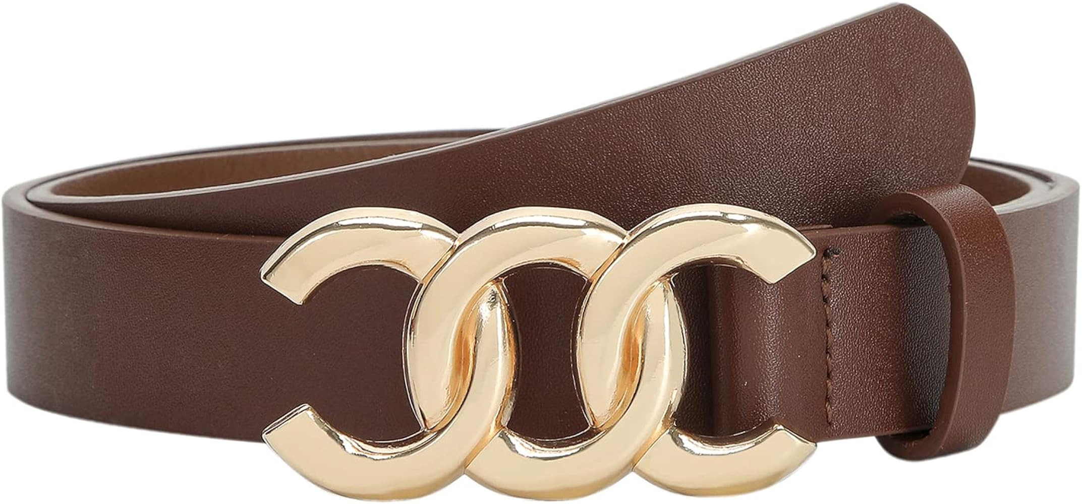 Women Belt for Jeans Dress Cinch Waist Belt for Ladies Faux Leather Belt with Gold Buckle | Amazon (US)