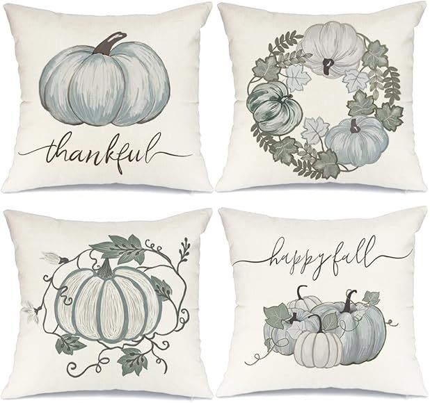 Amazon.com: Fall Decor Pillow Covers 18x18 inch Set of 4 White Pumpkin Maple Leaf Happy Fall Pill... | Amazon (US)