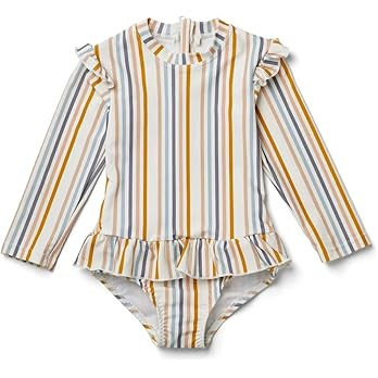 LDIOIF Girls One Piece Long Sleeve Swimsuit Stripe Seersucker Bathing Suit Zipper Rash Guard Surf... | Amazon (US)