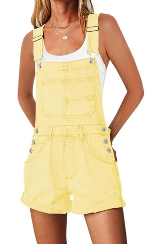 ReachMe Womens Overall Shorts 2025 Summer Vacation Outfits Casual Loose Adjustable Denim Overalls Rompers Jean Shortalls(0 Light Yellow,XL) | Amazon (US)