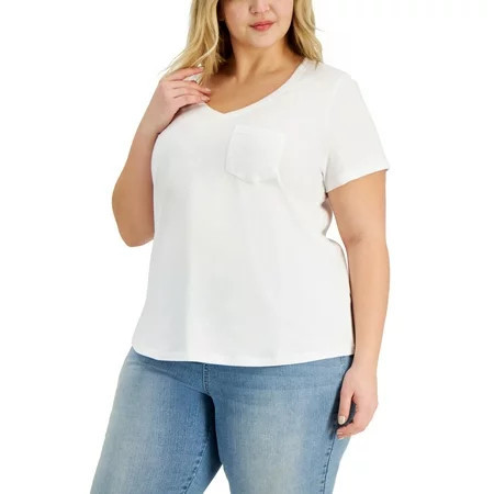Style & Co Women s Cotton Solid V Neck Top White Size 0X | Walmart (US)