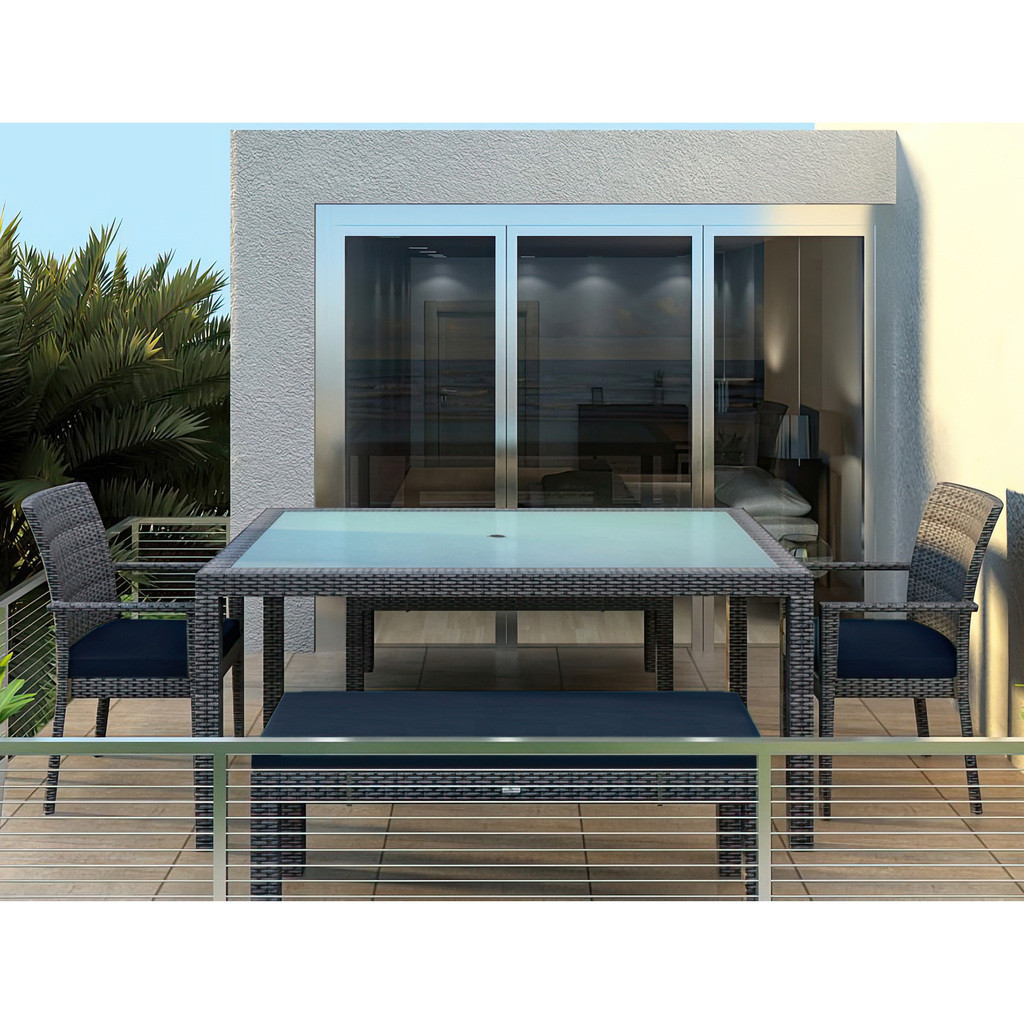 District 5 Piece 6-Seat Bench Dining Set In Spectrum Indigo and Slate | 1stopbedrooms