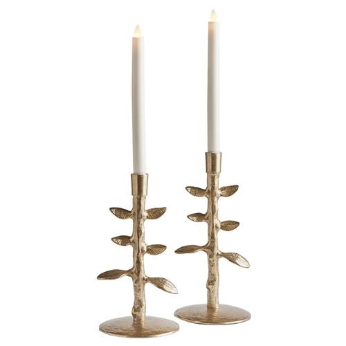 Miles French Country Gold Aluminum Candle Holder - Set of 2 | Kathy Kuo Home
