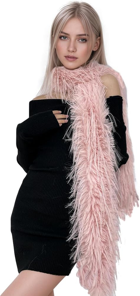 Greenery-GRE Womens Faux Fur Feathered Long Scarf Fuzzy Plush Oversize Stole Scarf Shawl Thick Wi... | Amazon (US)